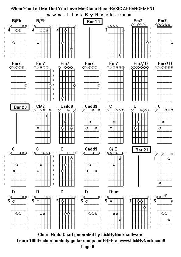 Chord Grids Chart of chord melody fingerstyle guitar song-When You Tell Me That You Love Me-Diana Ross-BASIC ARRANGEMENT,generated by LickByNeck software.